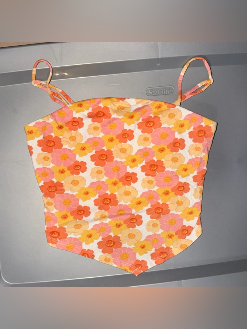 Floral Print Pink & Orange Crop Cami Top